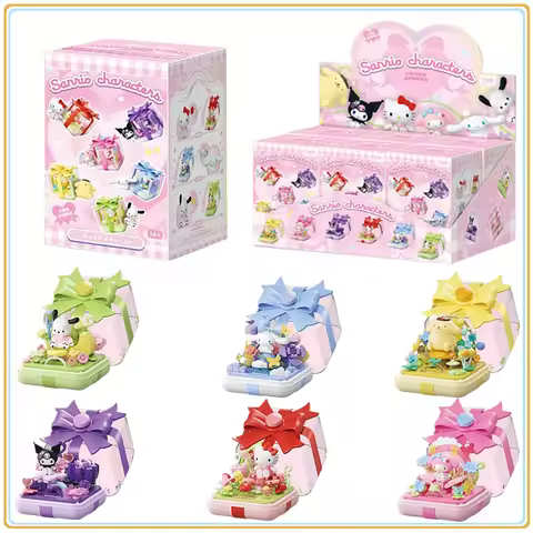 Sanrio Acrylic Ring Box Blind Box Building Blocks Hellokitty Kuromi Pochacco Model Bricks Ornaments 