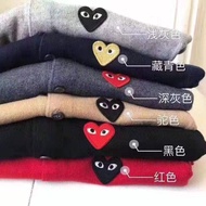Original COMME Des Garcons CDG Play ผ้าฝ้ายบริสุทธิ์คุณภาพสูงผู้หญิงผู้ชายแขนยาวเสื้อกันหนาวถัก Card