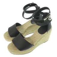 愛馬仕 Tipoli 帆布鞋，成色極佳，配有 Kelly 鞋帶、坡跟鞋底、黑色皮革和銀色五金配件。 1071 [二手] 愛馬仕