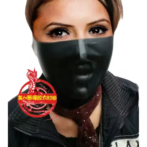 Half Face Cover Latex Hood Rubber Mask Catsuit Cosplay Costume Fetish