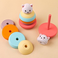 1 Set Cute Cat Building Blocks Baby Montessori Toys Soft Building Blocks Silicone Stacking Blocks ba