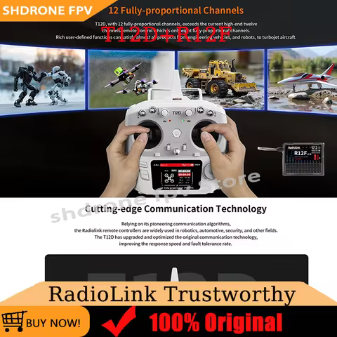 RadioLink T12D RC Transmitter 12CH 2.4GHz -104dBm Reception Sensitivity with R12F Receiver for FPV D