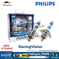 Philips Racing Vision H4 H7 Headlight Bulb Light +150% Halogen 1650L High Low Beam Brighter Genuine Original Lamp Yellow Color Car Bulbs OEM Quality