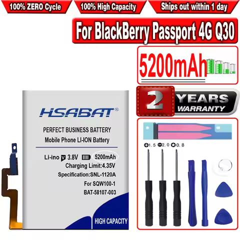 HSABAT 5200mAh BAT-58107-003 Battery for BlackBerry Passport 4G Q30 SQW100-1 SQW100-3 Windermere