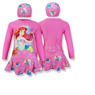 Disney ชุดว่ายน้ำ swimwear ชุดว่ายน้ำเด็กหญิง ลายการ์ตูนนางเงือก แอเรียล Ariel จาก NADreams สีชมพู เสื้อ + กระโปรง