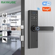 RAYKUBE Fingerprint Door lock Tuya WIFI Electronic Lock Password Card Digital Keypad Home Security Mortise Lock