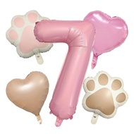 5pcs/set Animal Pawty Dog Cat Paw Aluminum Balloon 32 Inch Pink Number 1-9 Birthday Party Decoration