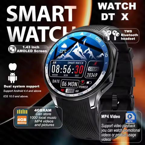 4G Memory DT Watch X Smart Watch Music Video Bluetooth Call IP68 Waterproof AMOLED Smartwatch For TW