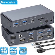Navceker 10Gbps USB 3.2 USB-C HDMI KVM Switch 4K 60Hz Dual Monitor Type C Switch 1 Laptop 1 Computer