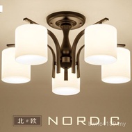Living Room Warm Nordic Bedroom Chandelier Simple Lamp Lamp Art Glass American Iron led Modern Round