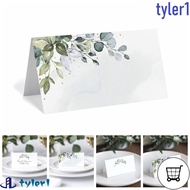 FS 50pcs Seating Place Cards, Printing Simplicity Green Leaf Table Place Cards, Folded Cards Paper B