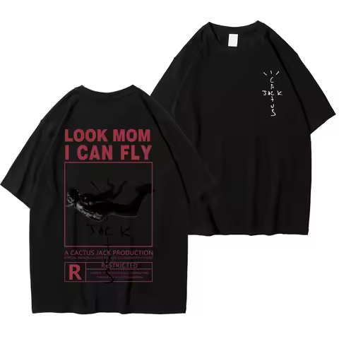 HOT SALE Street Cactus-Jack T-shirt Cotton Men Women LOOK MOM I CAN FLY Tee ASTROWORLD Hip Hop Short