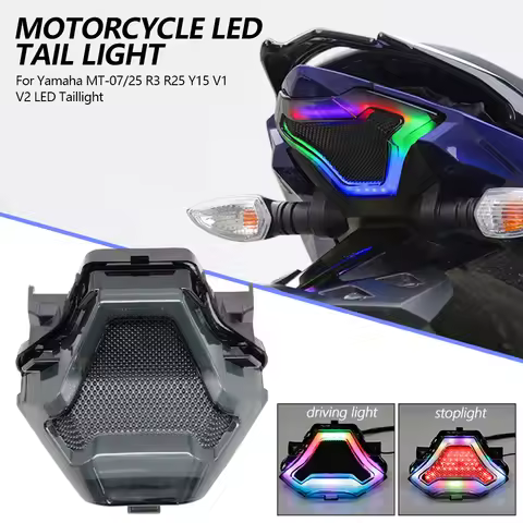 Remote Control RGB Motorcycle LED Tail Light Integrated Turn Signal Brake Lamp For Yamaha MT-07 MT-2