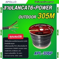 apollo สายแลน+สายไฟ Lan Cable UTP CAT6 Outdoor+power รุ่น APL 306P สำหรับใช้ภายนอก 305m. กล้องวงจรปิ