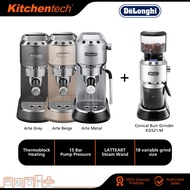 Delonghi EC885 Dedica Arte Manual Espresso Machine (Arte Grey/Metal/Beige)+Dedica Conical Burr Coffe