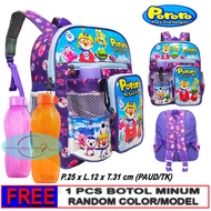 Tas Ransel Mini Anak Sekolah PAUD/TK Karakter PORORO free botol // Tas Ngaji Anak Karakter PORORO //