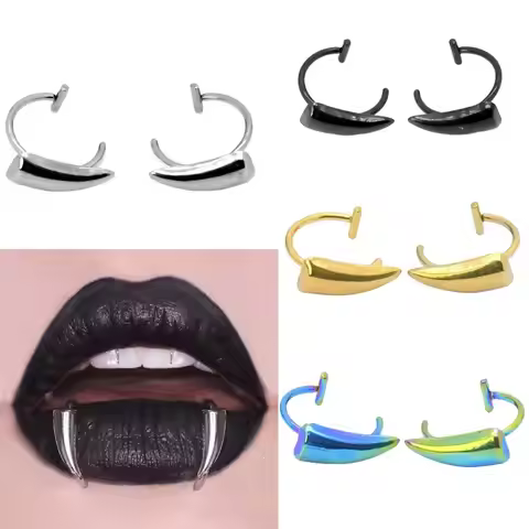 Vampire Fang Shape Fake Lip Ring Stainless Steel Punk Non Piercing Jewelry Non-Piercing Non-piercing