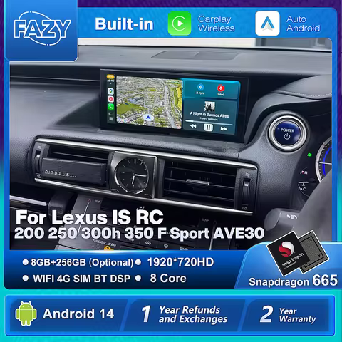 Android 14 Auto Radio Wireless Carplay Screen For Lexus IS RC 200 250 300 350 200t 300h Car Stereo M