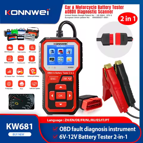 2025 KONNWEI KW681 6V 12V Car Moto Battery Tester Professional OBD2 Auto Diagnostic Tool 2 in1 2000 