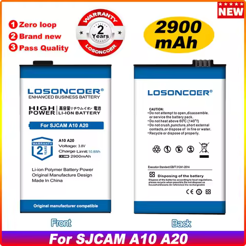 Original LOSONCOER 2900mAh For SJCAM A10 A20 Action Caemra Battery