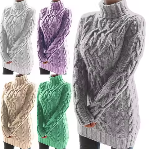 Sweaters For Women Pullover 2024 Warm Turtleneck Thickened Twist Print High Collar Thick Thread Twis