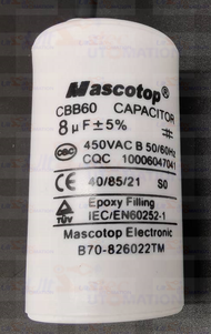 คาปาซิเตอร์ CBB60 แคปรันมอเตอร์   MASCOTOP คอนนิเซอร์ สินค้ารับประกัน 1 ปี ของส่งจากไทย สำหรับ มอเตอร์  ปั้มน้ำ ปั๊มลม เครื่องซักผ้า หินเจีย