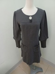 [衣]設計師品牌 徐明美madammy 灰色點點98%羊毛長袖袖螺紋連身洋裝 袖子可拆