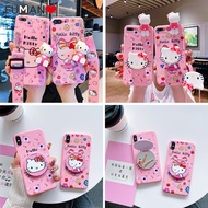 For Samsung Galaxy J4 J2 A8 A6 Plus Prime A9 Pro 2018  Soft Phone Case Cute Cartoon Hello Kitty Mirror Lanyard Pendant