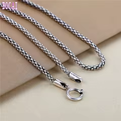 BOCAI New Fashion S925 Silver Jewelry Accessories Trend Corn Chain Vintage Man and Woman Necklace Wi