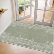 NICETOWN Sage Green Rug 2x3 Entryway Small Carpet Washable Thin Geometric Area Rug with Rubber Backi