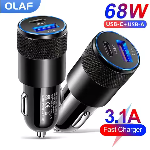 Olaf USB Type C Car Phone Adapter Fast Charging, Fast Charge 3.0, 68W, PD, iPhone 13, 12, Xiaomi, Hu