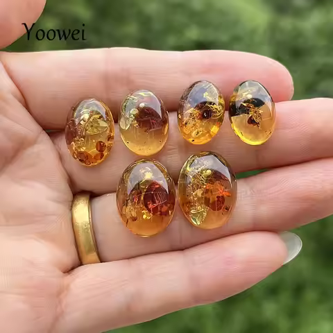 Yoowei Natural Floral Amber Earrings for Girls Chic Sweet Stud Earring Lady Fashion Baltic Oval Ambe