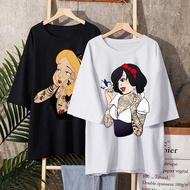 Alice In Wonderland Snow White Printed Black T-Shirt