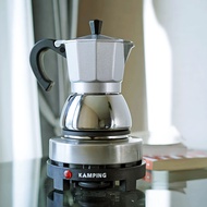 (สีเงิน) Kamping ชุดเตาไฟฟ้า 500W + กาต้มกาแฟ มอคค่าพอท ฐานสแตนเลส Moka Pot 4cup +เครื่องบดมือหมุน