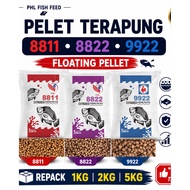 Makanan Ikan PHL 8811 8822 9922 Pelet Terapung Tilapia Patin Koi Repack 1kg 2kg 5kg