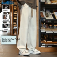 【M-5XL】Plus Size Ice Silk Loose Pants Men Waffle Pants Wide Leg Trendy Seluar Lelaki Baggy Pants