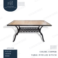 TABLE,โต๊ะเหลี่ยมกินข้าว/โต๊ะสนามOUTDOOR หน้าท็อปกระเบื้องงานอลูมิเนียม สีบรอนซ์ (ก80*ย145*ส72) พร้อมส่งด่วน!!!