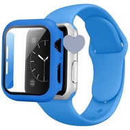 เคสซิลิโคนสายนาฬิกา Apple + เคส Apple Watch Series 9 8 Ultra2 7 6 SE 5 4 3 2สำหรับสายรัดขนาด49มม. 41มม. 45มม. 44มม. 40มม. 38มม. สายสมาร์ทวอทช์และฝาครอบ