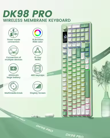 Womier DK98pro Green Silent Membrane Keyboard Tri-Mode RGB Backlight Wireless Bluetooth 2.4G with Sc
