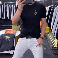 HOT_YSL European Station Short-sleeved T-shirt Men's YS Hot Diamond Fashion Trend Pure Cotton Casual Simple Trendy Brand Summer Wear 2024 New Style