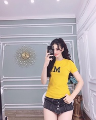 Áo thun nữ form ôm body cổ tròn in chữ M thun cotton 4 chiều từ 40-52kg _ MXM