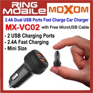 Moxom MX-VC02 Mini 2.4A Dual USB Ports Fast Charge Car Charger with MicroUSB Cable