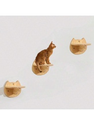 Cat Face Shaped Cat Climbing Shelf, Wall-Mounted Durable Pine Wood Cat Climbing Wall Shelf, Suitable