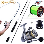 Sougayilang ชุดรอกคันเบ็ดสปินนิ่งยาว1.65ม.คันเบ็ด2ท่อนและรอกตกปลา13 + 1BB พร้อมสายเบ็ดตกปลา500ม. เป็