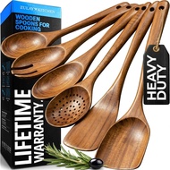 Zulay Kitchen 6 Piece Wooden Spoons for Cooking – Natural Teak Wooden Utensil Set, Easy to Clean, Du