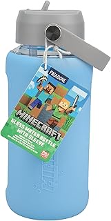 Paladone Minecraft Axolotl Glass Water Bottle with Silicone Sleeve, 800 ml, Dishwasher Safe, Officia