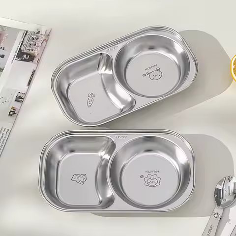 WORTHBUY Mini Cute Children Dinner Plate 304 Stainless Steel Divided Food Plates Dishes Fruit Salad