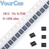 50pcs/lot 1812 SMD Resistor 1% 0.75W 0~10M 0 0.1 0.2 0.47 5.6 10 12 20 30 82 200 680 820 1K 2K 6.2K 