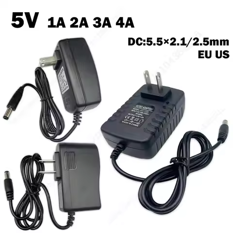 1PCS 5V New AC 100V-240V Converter Adapter DC 5V 1A 2A 3A 4A Power Supply EU US Plug DC 5.5mm x 2.1m