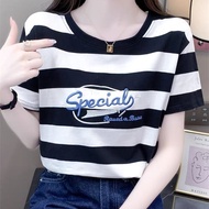 Womens T-shirt 2024 Summer New Slimming Versatile Fashion Stripe Loose Casual Top